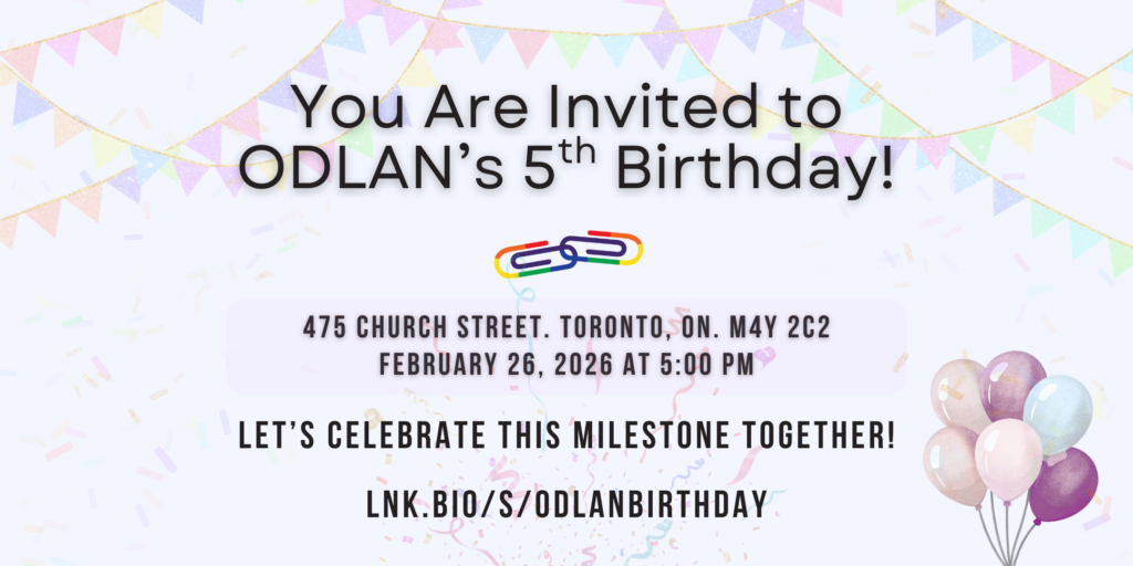 Graphic element depicting You are invited to ODLAN's 5th birthday party